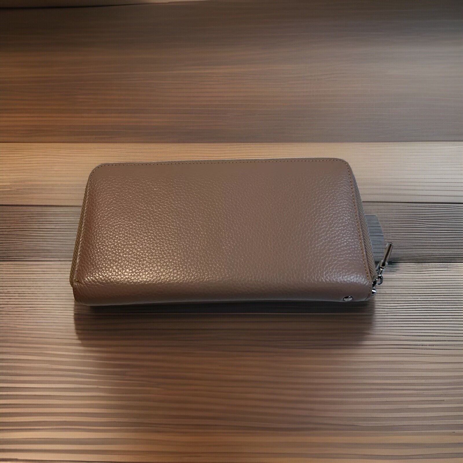 Dante Rfid Blocking Gray Brown Leather Large Zip Around Wallet Clutch Purse